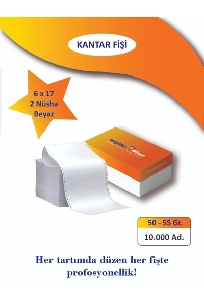 Yiğitler 6X17cm Kantar Fişi Sürekli form 2 Kopyalı 2 side beyaz (10 Koli) 100...