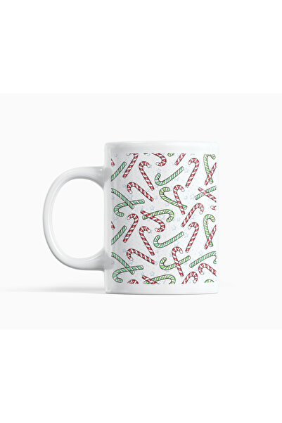 Nino Store New Year's Candy Cane Patterned Porcelain Mug 300 ml – Double-Side...