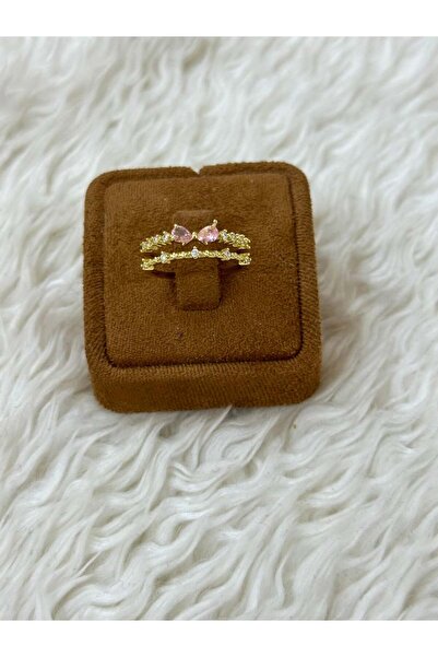 BY YASİN TOPÇU 🎀   خاتم ذهبي وردي لامع بتفاصيل شريطية مزدوجة