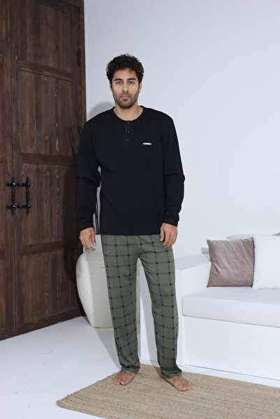 embody Pijamale lungi din bumbac pentru bărbați, cu buzunare la pantaloni, ne...