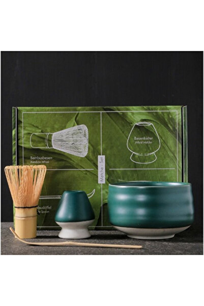 EHOME 4pcs Matcha Whisk Set, Premium Ceramic Bowl with Spout, Bamboo Whisk, Chasen Holder, Scoop
