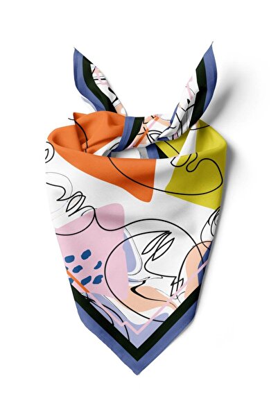 Modabutik A57 Women's Orange White Silhouette Patterned 50X50 Bandana Hyl Dg0...