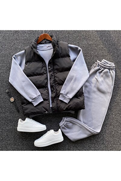 THANBUTİK Padded Inflatable Vest and Three Thread Fleece O Oversized Set 3-Pi...