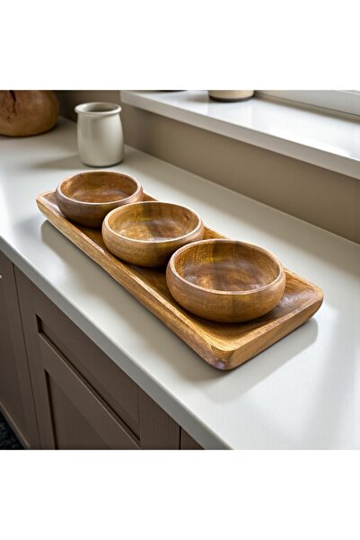 SepetçiBaba Akasya - 4 Parça Sunum Tabaklı Kase Seti - 6704