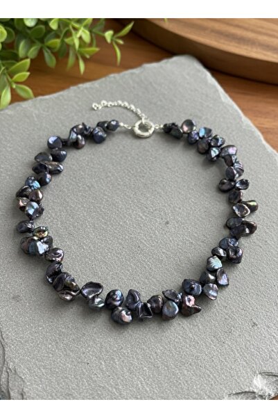 DURAN TAKI TASARIM Hakiki Siyah İnci Gümüş Kolye