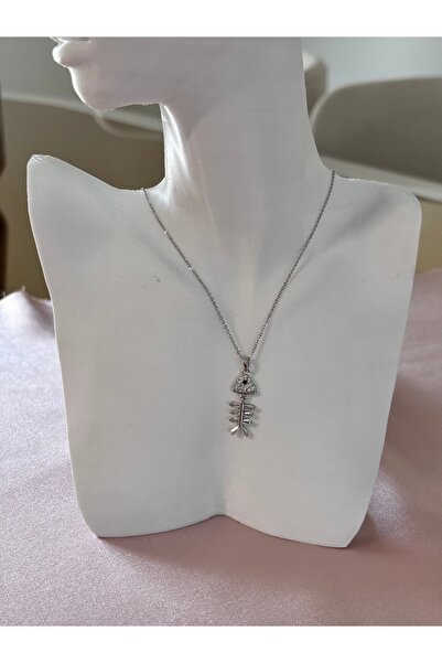 Balık kılçığı taşlı Silver çelik kolye