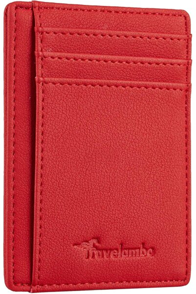 Travelambo Front Pocket Minimalist Leather Slim Wallet RFID Blocking Medium Size (Vipor Red)