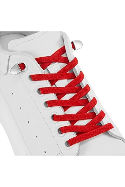 Sarphia Store Set of 2 Elastic No-Touch Flat Shoelaces with Metal Clip, Red