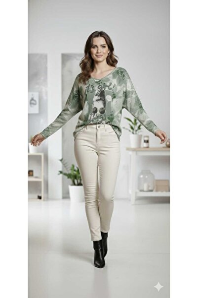 MODA İta.ly.an dijital baskı yarasa kol standart beden (36_42) uyumlu triko