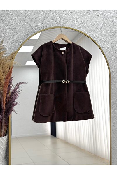 MİHRA STORE Aleta Lined Single Button Plush Vest-Bn4550 Dark Brown