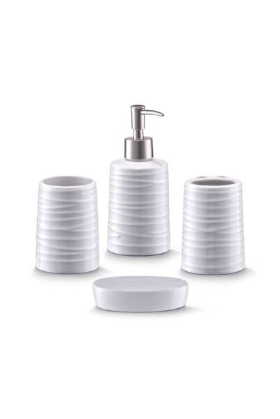 zeller Set of 4 bathroom accessories, ceramic, white