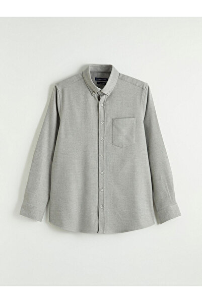 LC Waikiki Γκρι ανδρικό πουκάμισο Dobby σε κανονική εφαρμογή από το plus-store