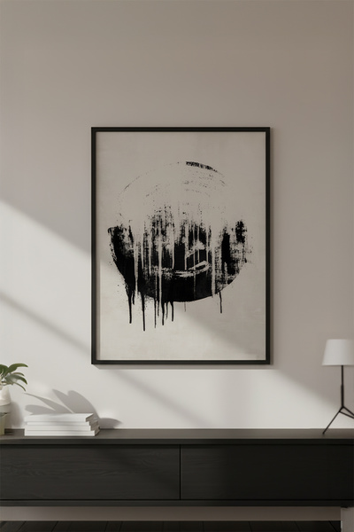 huhuli Ahşap Siyah Çerçeveli Wabi Sabi Koleksiyon Tablo Huhu735