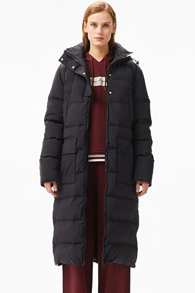 Lacoste Down Fill Womens Parka Long Length Goose down Filled Hooded Women Parka Black