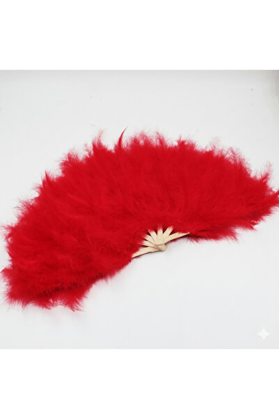 BÜYÜTEÇ KINA EVİ Kırmızı Tüylü Gelin Yelpaze Büyük Boy 55 Cm Yelpaze