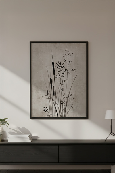 huhuli Ahşap Siyah Çerçeveli Wabi Sabi Koleksiyon Tablo Huhu719