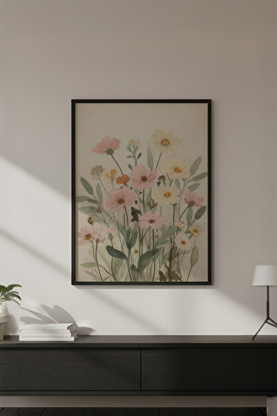 huhuli Ahşap Siyah Çerçeveli Wabi Sabi Koleksiyon Tablo Huhu754