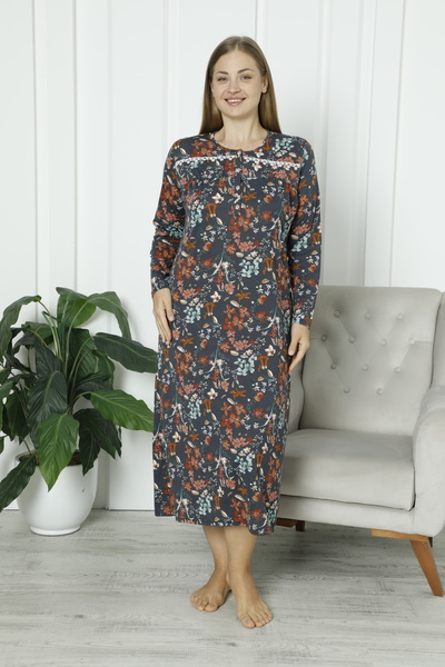 ERDENİZ TEKSTİL Women's Plus Size Long Sleeve Cotton Floral Print Button down...