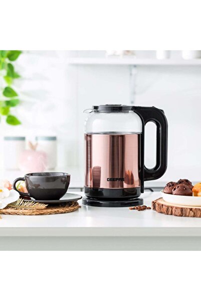 Geepas Double Layer Glass Electric Kettle 1.7L 1500W GK38063 - Black/Rose Gold