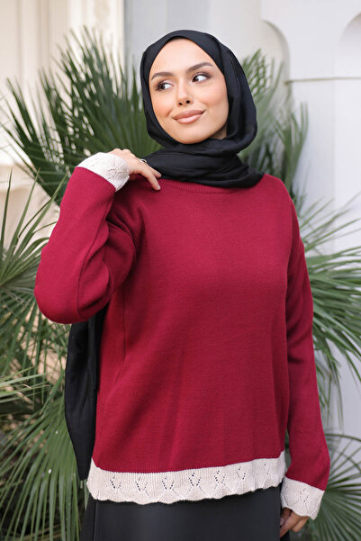 İmajButik Claret Red Crew Neck Knitwear Sweater
