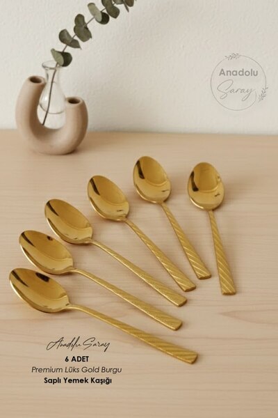 Anadolu Saray Premium Gold Twist Handle Stainless Steel Tablespoon Set | Stylish Tableware Set 6 Pieces