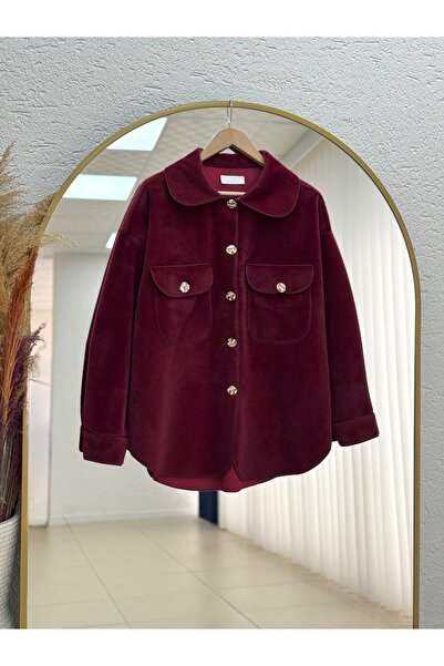 MİHRA STORE Jachetă Fox cu buzunar dublu cu nasturi aurii Aella-Çİ929 Roșu Claret