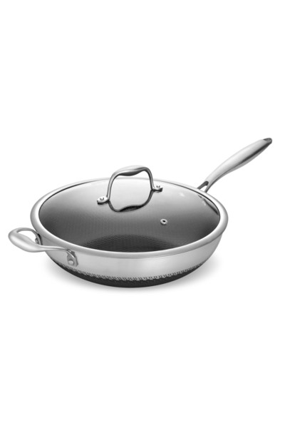 Zass Professional stainless steel wok pan with ceramic coating and glass lid - 30 cm ZG-SSW 01