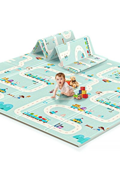 LEFAFA بساط لعب للأطفال، قابل للطي 200×180 سم، ذو وجهين، مصنوع من إسفنج XPE غ...