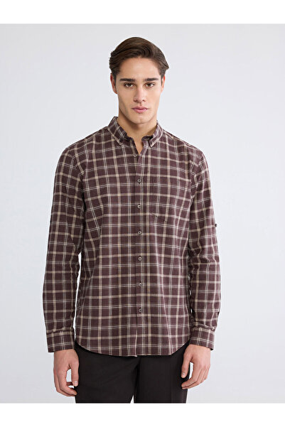 LC Waikiki Lcwaikiki Classic Brown Regular Fit Plaid Men's Shirt