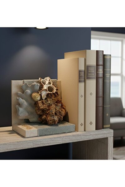 SENZATEMPO DECOR Homelundis Mavi Mercan Kitap Tutucu – Mermer Tabanlı Dekorat...