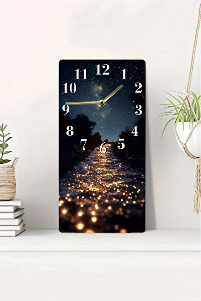 kutuTR ساعة طاولة MDF بطباعة UV ثنائية الأبعاد بمظهر ثلاثي الأبعاد لليالي النجمية والنهر المتألق مقاس 20 × 40 سم-DTS144