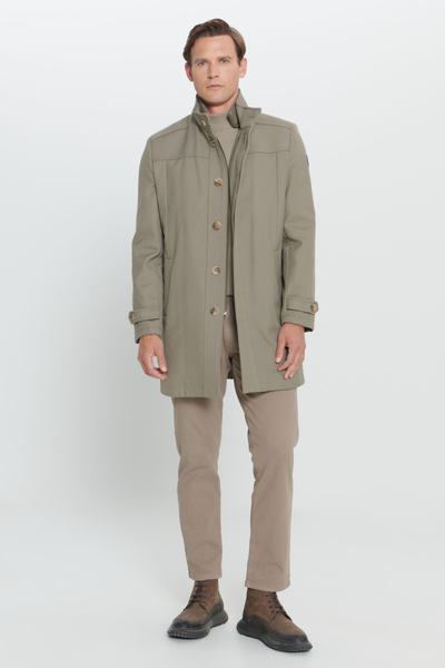 ALTINYILDIZ CLASSICS Beige Standard Fit Regular Cut Mock Neck Wool Patterned Coat