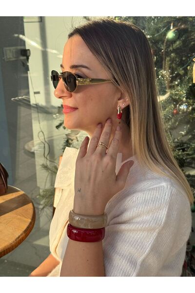 MODA Çelik 25 mm Kırmızı Boncuklu Küpe