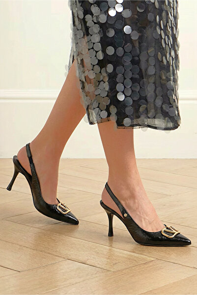 Gökhan Talay Hilda Esnek Yumuşak Kaymaz Taban (8 cm) Siyah Rugan Açık Lastikl...