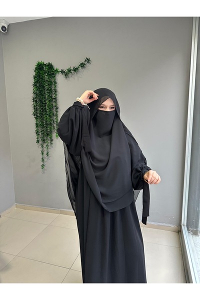 Yüsra Collection طقم فستان ليزا وسوفليه مظلل مكون من قطعتين مقاس 2