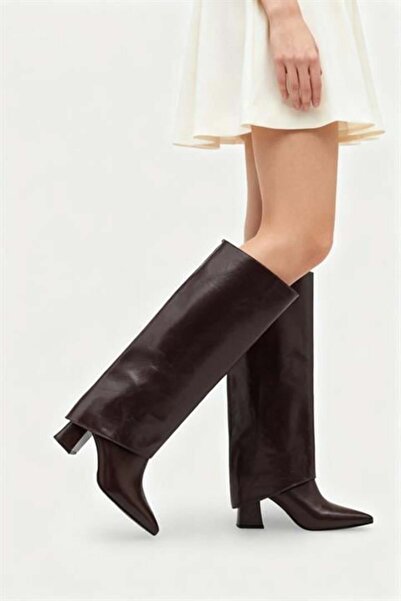 Les Passent Cizme de damă Letoo din piele lacuită maro cu detaliu de tip snap-on