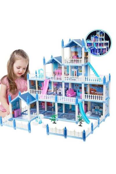Generic مجموعة لعب بيت الدمى الكبير من فافاري، مكونة من 4 طوابق و14 غرفة