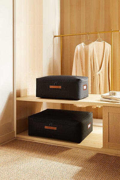 Ocean Home Textile 2'li Siyah Renk Jüt Baza Altı Hurç Set 1 Adet 52 x 28 x 21...