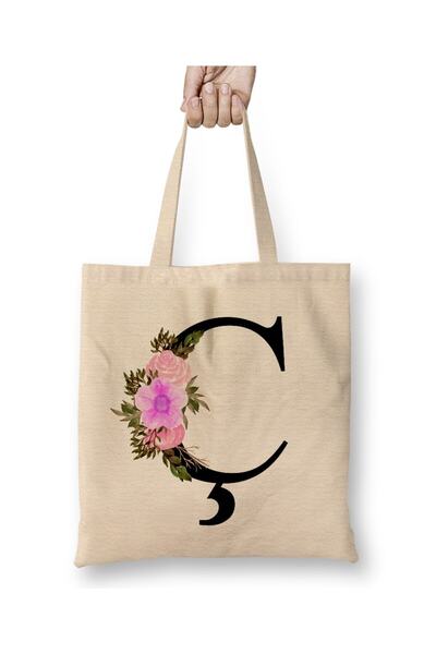 Toyaso Geantă de pânză albă cu litera C, cu mâner lung, geantă de cumpărături...