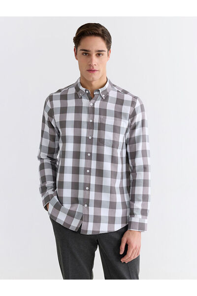 LC Waikiki Rmz Gi̇yi̇m Farkiyla Standard Fit Checkered Embroidered Men's Shirt