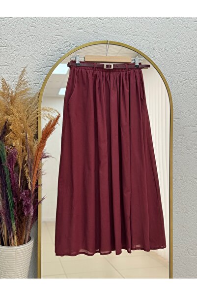 MİHRA STORE Fusta din voal cu centură Bilge-EK747 Roșu Claret