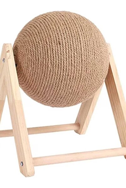 CAT6 Jucărie Pisici Zgăriat, Minge Rotativă cu Sisal, Stativ Lemn 20 cm