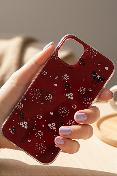 EDELFU iPhone 11 - Aurora, Bow Flower Pattern, Soft Silicone Phone Case (Red)