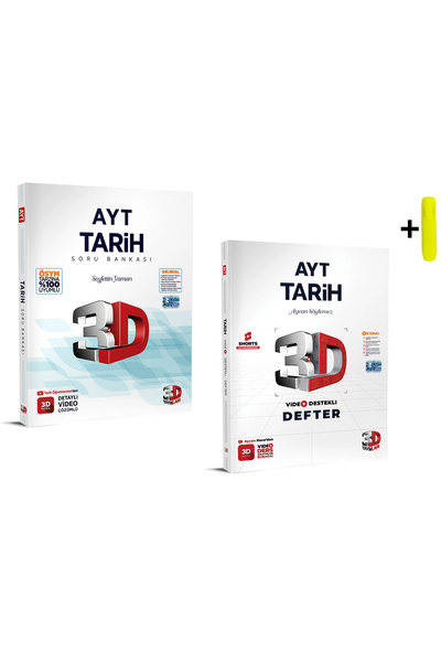 3D Yayınları Ayt Video Destekli Tarih Defter ve Soru Bankası Seti