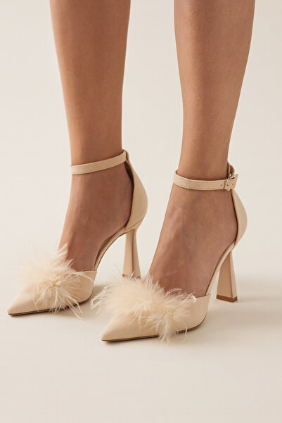 defile ayakkabi Kadın Tüy Detaylı Stiletto