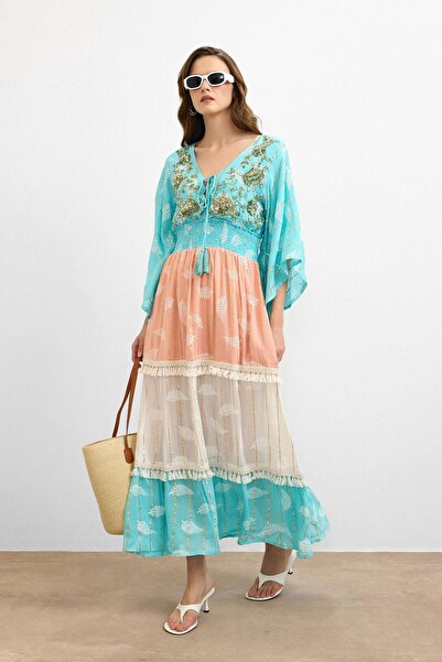 Ranasubaşı Ethnic Indian Style Long Dress Turquoise