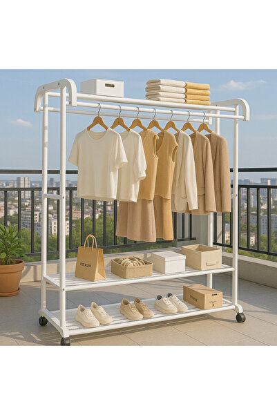 Sanlux Suport dublu de umerase pentru haine, cu 2 suporti de pantofi, din met...