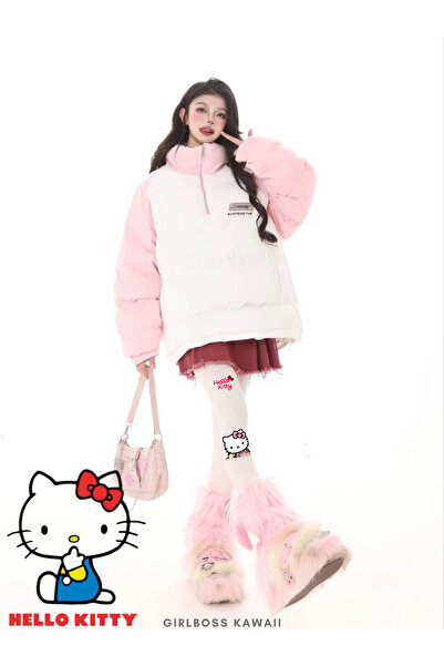Girlboss Kawaii Hello Kitty beyaz mat opak külotlu çorap / genç - büyük serisi