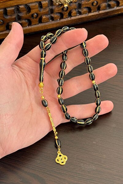 TESBİHKENTİ سبحة معدنية من حجر المينا الأسود والأصفر