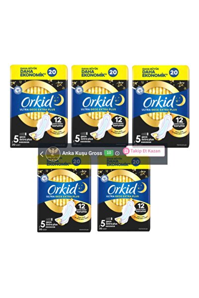Orkid ULTRA GECE EXTRA PLUS HİJYENİK PED 5 BOY (BEDEN) 20x5=100 Adet